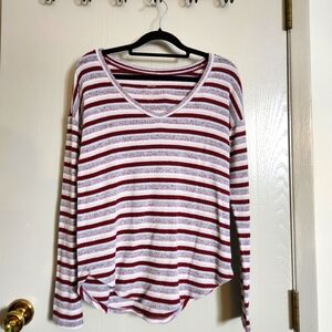 American eagle soft & sexy striped long sleeve plush SM burgundy, white, gray